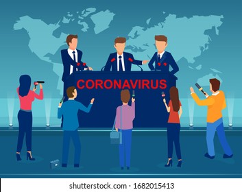 Vector of government officials holding a press conference on the coronavirus outbreak