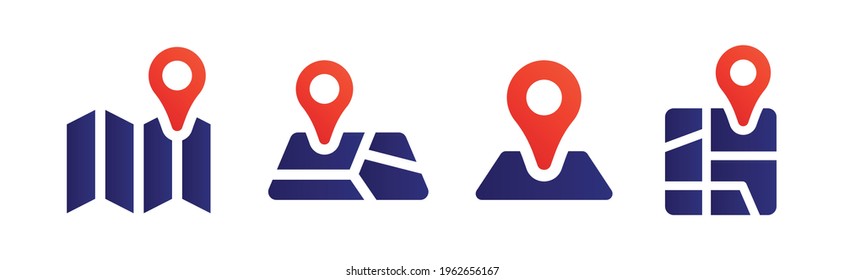 Vector GPS map and pin icon set, vector illustrations