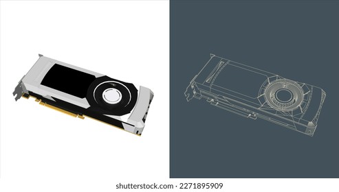 Vektor GPU - VGA - Grafikkarte - Grafikkarte, Grafik-Verarbeitungseinheit, Linie, Symbol, Hintergrund