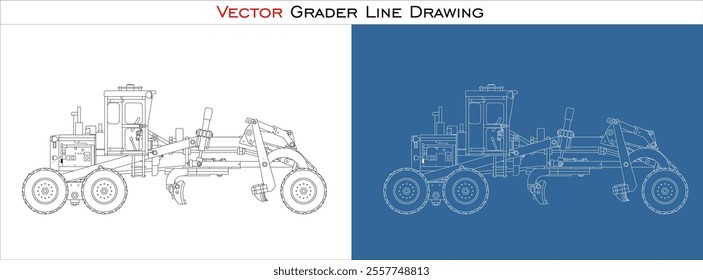vector grader line drawing. Side view technical blueprint wireframe. isolated on transparent background