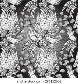 vector gradient abstract branches floral pattern, monochrome