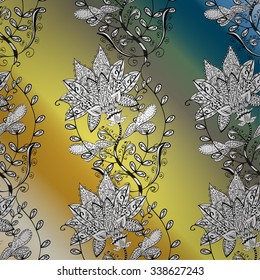 vector gradient abstract floral pattern with white doodles, colorful gradient background