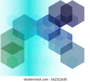 Vector gradient background with blue and green hexagons