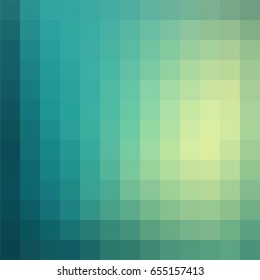 Vector gradient background in shades of green made from monochrome squares of pixels.