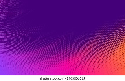 Vector gradient background texture. Blending neon colors and Halftone fading wave pattern. Smooth abstract tonal transition made by dots.