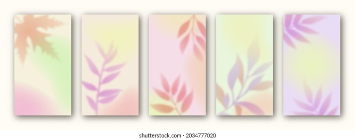 Vector gradient backgrounds for social networks stories.  Set of abstract backgrounds with blurred  elements. Social media story post templates. Foliage, autumn leaves vector illustration.