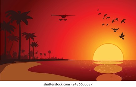 vector gradient beach sunset landscape