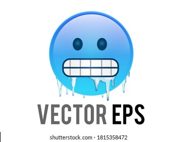 The Vector gradient blue cold, freezing face emoji icon with gritted teeth, icicles clinging to cheeks and jaw