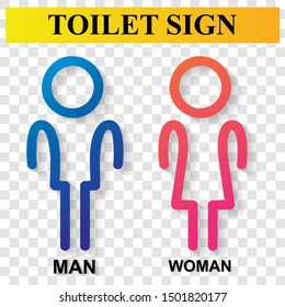 Vector, Gradient Blue Pink and Yellow Icon Style, Toilet Sign, with soft shadow for Male and Female at transparent effect background
