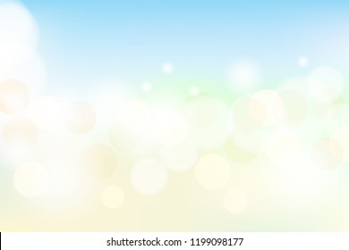 Vector Gradient blue yellow and green at spring season, Blurred snowflakes and bokeh background 
