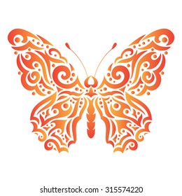 Vector gradient butterfly silhouette in tribal design. Template for tattoo, print, poster, card or invitation. 