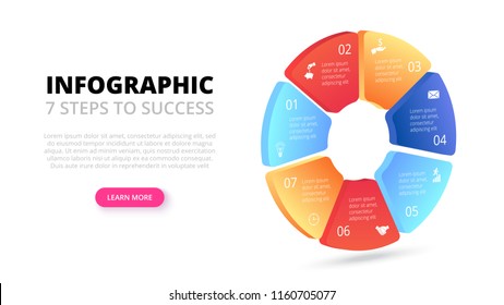 Vector Gradient Circle. Business Template For Presentation. Creative Concept For Isometric Infographic With 7 Steps, Options, Parts Or Processes.