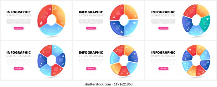 Vector gradient circles. Business template for presentation. Creative concept for isometric infographic with 3, 4, 5, 6, 7 and 8 steps, options, parts or processes.