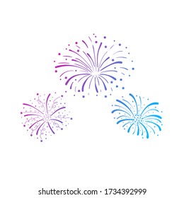 Vector gradient colored firework explosions isolated on white background, colorful decorative element, celebration cencept, hand drawn firecrackers.