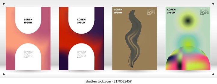 Vector Gradient Colorful Cover. Holographic Abstract Background Poster Design Template. Irrisdescent Gradient Mesh Flyer. Abstract Geometric Layout with Simple Shapes and Vibrant Colors. 