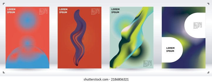 Vektorfarbige Abdeckung. Holografische abstrakte Hintergrundbild-Poster-Design-Vorlage. Irrisabenteuerlicher Gradient Mesh Flyer. Abstraktes geometrisches Layout mit einfachen Formen und lebhaften Farben. 