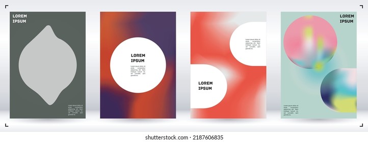 Vektorfarbige Abdeckung. Holografische abstrakte Hintergrundbild-Poster-Design-Vorlage. Irrisabenteuerlicher Gradient Mesh Flyer. Abstraktes geometrisches Layout mit einfachen Formen und lebhaften Farben. 