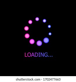 Vector gradient colorful neon loading icon isolated on black background, bright magenta blue illustration, glowing sign. 
