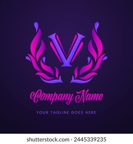 Vector gradient decorative "V" letter logo template with Company Name