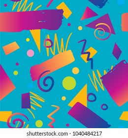 Vector gradient geometric hipster trendy elements seamless pattern background with bold bright purple violet colors on white. 80s 90s retro fashion design