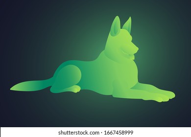 Vector Gradient Green Lying Dog Illustration