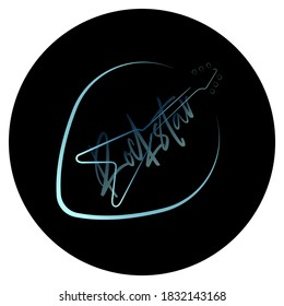 Vector gradient guitar and pick logo. Guitar logo for music shop or school. Musical logo on black background.