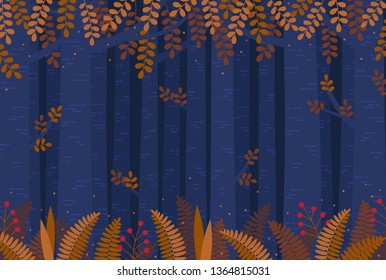 vector gradient illustration of autumn dark forest.