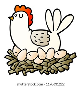 vector gradient illustration cartoon chicken on nest of eggs