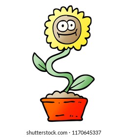 vector gradient illustration cartoon flower in pot