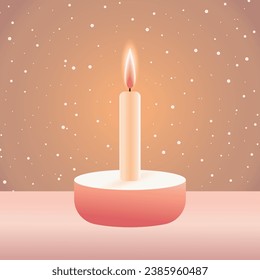Ilustración de gradiente vectorial en delicados colores pastel, velas de Navidad realistas en un puesto. Cartel o carta de felicitaciones.
