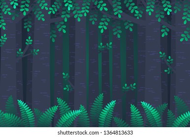 vector gradient illustration of mysterious twilight forest.