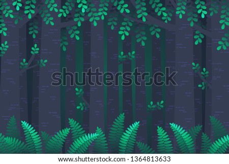 vector gradient illustration of mysterious twilight forest.