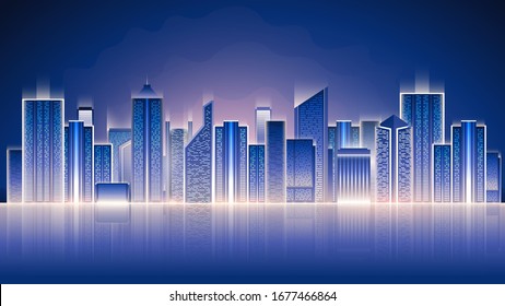 Vector gradient illustration of a night shining metropolis.