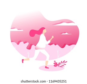 Vector gradient illustration with running girl.