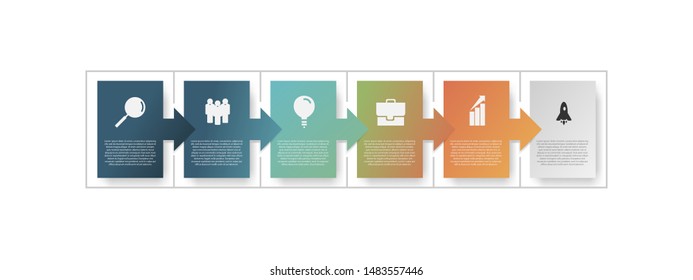 Vector gradient infograph design with 6 option step and info icon. Line infographic for business concept template. Graphic design timeline, presentation banner, workflow layout, flow chart process