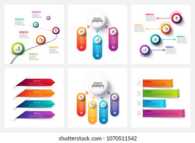 Vector gradient infographic and marketing elements. Can be used for presentation, diagrams, annual report, web design. Business concept with 3, 4 and 5 options, steps or processes.