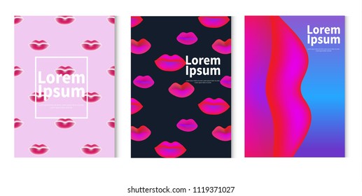 Vector gradient kiss and lips. Vector gradient mouth. Kiss lipstick pink on color background. stock footage