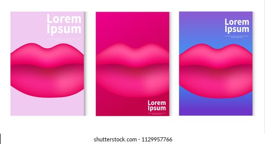 Vector gradient kiss and lips. Vector gradient mouth. Kiss lipstick pink on color background. Sexy big lips. stock footage