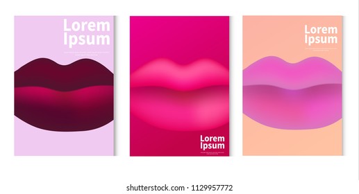 Vector gradient kiss and lips. Vector gradient mouth. Kiss lipstick pink on color background. Sexy big lips. stock footage