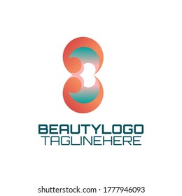 Logotipo de gradiente vectorial para cosméticos y belleza con ilustraciones de patrones de cabello en el exterior que son espejados, por lo que el interior forma las iniciales "B"