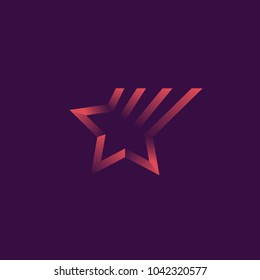 Vector gradient logo of shooting star. Ribbons with shadows, outline logotype.