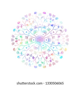 Vector gradient mandala vivid bright colorful vibrant glow multicolored neon color flower isolated on white  background. Ornamental round with floral leaves patterns holographic trendy design