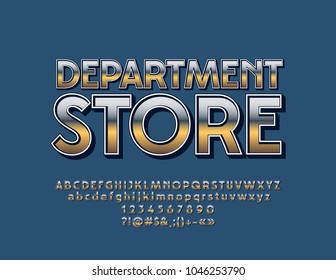 Vector gradient mat mettalic Sign Department Store with Font set. Gold and Silver Alphabet Letters, Numbers and Symbols