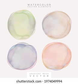 Vector Gradient Mesh Overlapping Pastel Watercolor Circle, Dot or Splatter Graphic Element in Purple, Green, Coral and Beige Colors.