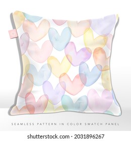 Vector Gradient Mesh Watercolor Drawing Multi Colors Overlapping Heart Shapes Pattern in Pastel Pink and Yellow.	

