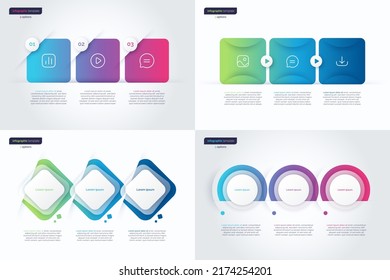 Vector gradient minimalistic infographic templates composed of 3 shapes.
