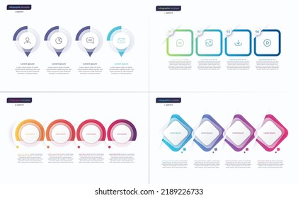 Vector gradient minimalistic infographic templates composed of 4 shapes.