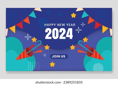 Vector Gradient New Year 2024 Horizontal Banner Template.