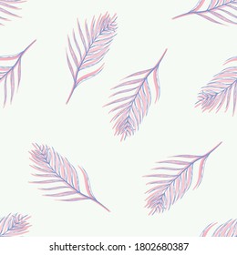 Vector Gradient Palm Tree Leave Shapes on White seamless pattern background.