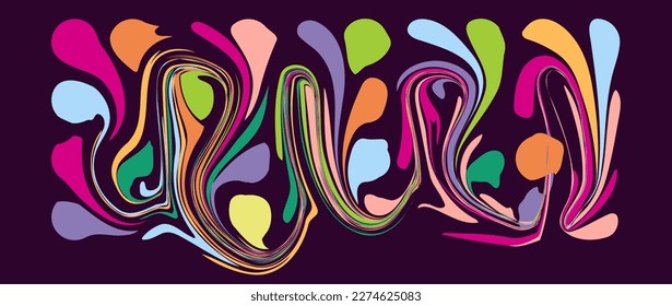 Vector gradient pattern composition Y2K aesthetic oblong fluid organic liquid shapes banner. Experimental color palette. Bad taste antidesign background. Futuristic elements. Vibrant colorful design